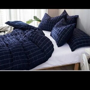 Navy Blue Plaid Bedding Set
